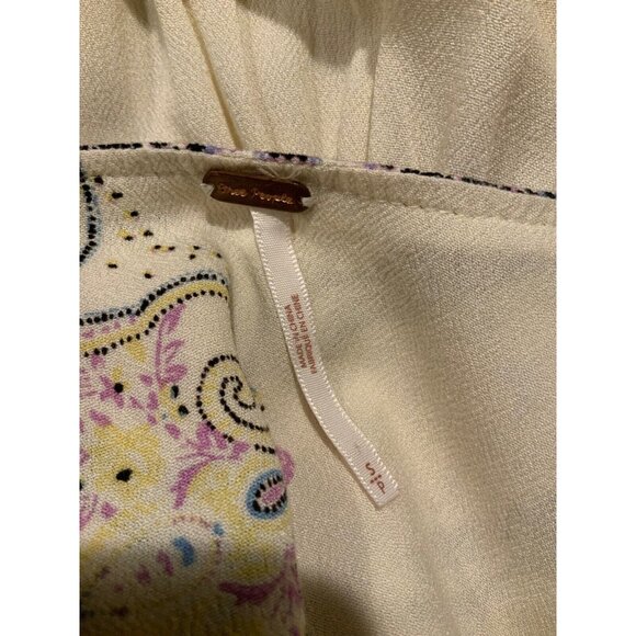 Free People "Girl Talk" Cream w/Multicolor Paisley Pattern Shirt, Size S - Picture 9 of 9